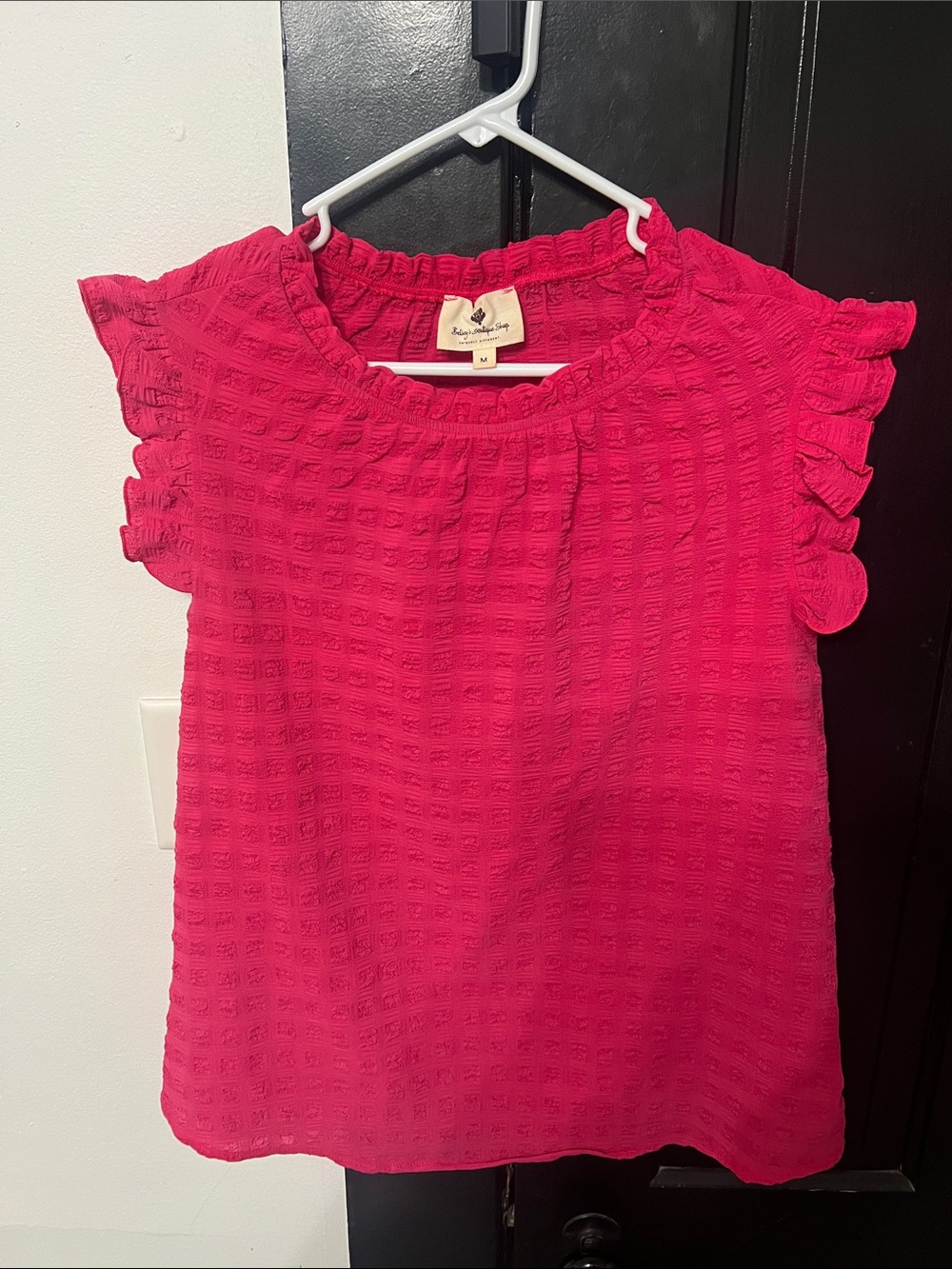 Women’s Bright Pink Textured Ruffle Sleeve Blouse